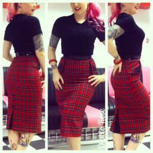 Skirt 35 vintage 50s red tartan high waist wiggle midi button up pencil skirt plus size pinup skirts falda talla grande jupe crayon