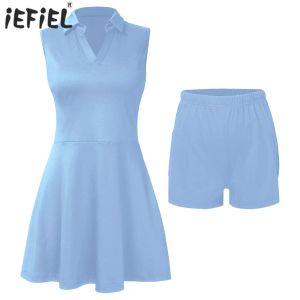 Vestido feminino tênis golfe vestido atlético com shorts gola v sem mangas bolso acima do joelho vestido camisa ginástica esportiva