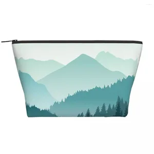 Kosmetiska väskor Green Mountain Landscape Trapezoidal Portable Makeup Daily Storage Bag Fall för resor toalettarty smycken