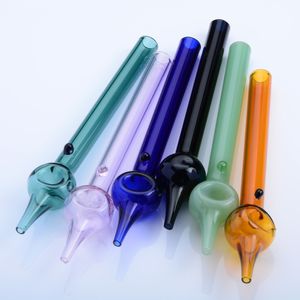 Colored Glass Smoking Handle Pipes for Dry Herb Mini Oil Collector Glass Dab Straw Straight Tube Smoking Accessories Water Bong Pipe Random Color