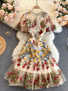Feminino elegante malha renda bordada flor multicolorido sereia vestido curto manga borboleta babados harajuku verão vestidos 240221