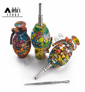 Decal Silicone Grenade Nectar Collector Kits smoke pipe With 14mm Joint Stainless Steel Tip Dabber Color Tobacco Water Pipes NC6627053