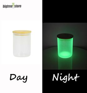 10oz Sublimation Blanks Glass Candle Jar Glow in the Dark Glass Beer Mugs for Making Candles Candle Containers With Bamboo lids Ha1124310
