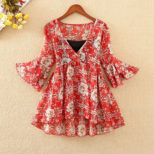 Bluz Şifon Bluz TPS Çiçek Kimono Boho Fırfır Gömlek Kadın Üstler ve Bluzlar Kore Harajuku Giysileri Camis K33