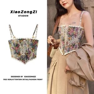 Camis Vintage Print Halter Tops Sexy Bandage Frauen Elegante Designer Floral Korsett Camis Party Club Damen Schlank Tanks Neue