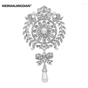 Brooches WEIMANJINGDIAN Brand Large Size Crystal Diamante And Imitation Pearl Waterdrop Scroll Decor For Women Or Wedding