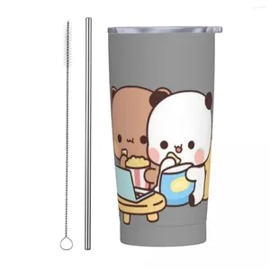 Tumblers DuDu Bear And BuBu Panda Tumbler Watching Movie Cold Drink Water Bottle Portable Stainless Steel Coffee Mug Driving Mugs Cup