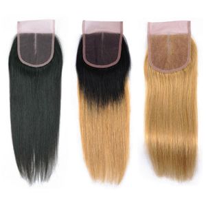 100 cabelo humano virgem em linha reta cor natural 27 1b27 ombre cor reta parte do meio fechamento de renda apenas 130 densidade por p5342796