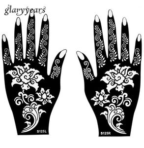 Ganzes 1 Paar Henna-Tattoo-Schablonen, wunderschönes Blumenmuster-Design für Frauen, Körper, Hände, Mehndi, Airbrush-Kunst, Malerei, 20 19173798