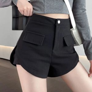 Szorty Summer Nowe czarne szorty z wysokim poziomem talii Solidny kolor Slim Plus Size Allmatch Hot Pants Casual Fashion Trend Ubranie