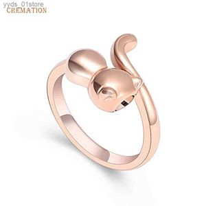 Bandringar K001 Cremation Jewelry Ring for Ashes Justerbara söta katturer för husdjur Ashes Cremation Urn Keepsake Memorial Ring for Women L240305