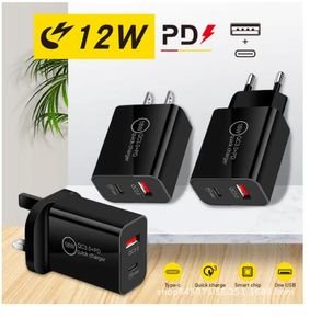 18W PD Charger Dual USB Quick Charger USB QC3.0 Typ C Wall Charger 10W US/EU/UK Plug Wall Adapter för iPhone 14 Mobiltelefoner