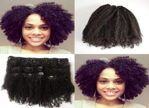 8 10 12 14 16 18 20 22 polegadas Cabeça Cheia Kinky Curly Clipe em Extensões de Cabelo Humano Preto Natural GEASY1253162