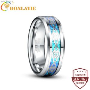 Anelli a fascia BONLAVIE Colore argento Nodo Scanalatura Anillo Hombre Blu Opale Uomo Anello in tungsteno Matrimonio Qualità AAA L240305