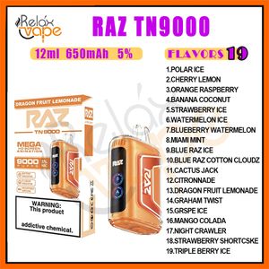 Original RAZ TN9000 Puff Einweg-Vape-Stift Tech E-Zigaretten 650 mAh Akku 19 Geschmacksrichtungen 5 % Level 12 ml Pod-Kartusche VS 9000 Puffs Gerätekits Stock