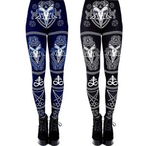 Leggings gótico ouija impresso leggings chifre de cabra calças de treino feminino elástico hexagrama calças pretas bottoms feminino
