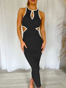 الفساتين الصيفية ذي جسم Bodycon Maxi فستان 2023 بلا أكمام عارية الظهر جوفاء للسيدات الطويلة الحزب النادي المسائي Vestidos