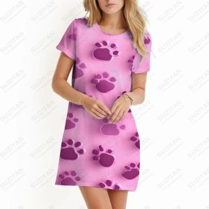 Kleid Lose Kurzarm Kleid Mode Regelmäßige ONeck Kurzes Kleid Weibliche Casual Party Kleid Cartoon Hund Palm Print Kleid