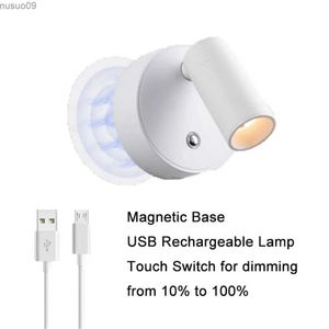 Wandlampensockel USB wiederaufladbare LED-Akku-Wandleuchte mit Touch-Schalter Schwarz Weiß Magnet Dimmbare Nachttischlampe zum Lesen