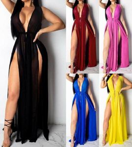 Sexy nova mulher praia cover ups roupa de banho bikini cobrir sarong quimono kaftan vestido beachwear v profundo praia maxi envoltório longo dress12255281