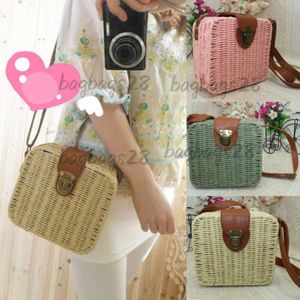 Shoulder Bags Women Girl Rattan Straw Bag Woven Square Handbag Crossbody Beach Summer Laptop Bag Female Hard Messenger Shoulder Bags Saddle Luxury Bag 2024