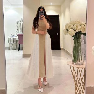 Dresses Ankle Length Prom Dresses Dubai Saudi Arabia Women Wear Crew Neck Sleeveless Pleats Birthday Party Robes De Tail Dress