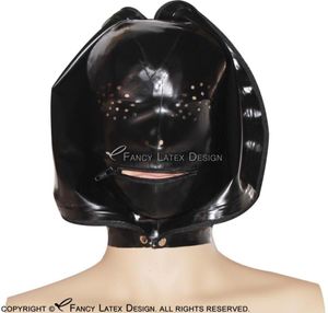 Accessori per costumi con cappuccio in lattice nero sexy con cerniera sulla bocca con cerniera aperta sulla narice sul retro maschera in gomma 00604875858