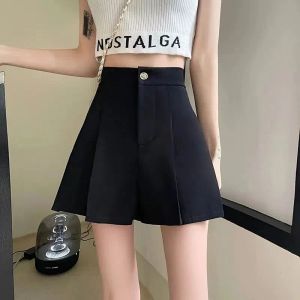 Shorts söta kvinnors shorts svart kawaii lös hög midja boxare breda baggy gula korta byxor för kvinnor att bära elasticty billig vintage