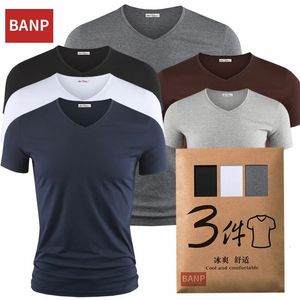 3 stycken Modal bomull Kort ärm Mens underkläder Bottom T-shirt Solid V-ringning Slim Half Sleeve Ice Silk T-Shirt 240228