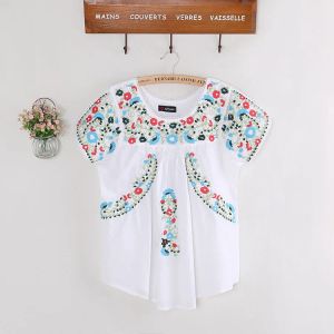 Kleid Vintage 70er Jahre Jakobsmuschel mexikanische ethnische Stickerei Sommer Damen Kleid BOHO Hippie Bluse Minikleider Damen Tops Vestidos femininos