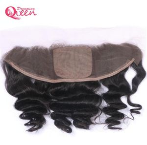 Peruvian Loose Wave Silk Base spets frontala stängning Virgin Human Hair Plucked 13x4 Ear to Ear Middle Three Part Lace Closu7957435