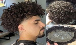 Curly Mens Wig Silicone Hairpieces 15mm Afro Curl Full PU TOUPEE BRAZILIAN VIRGIN HUMMA HÅRSREACH FÖR MEN6721341