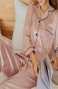 Long Sleeve Sleepwear Womens Silk Satin Pajamas Pyjamas Set Pijama Pajamas Suit Female Sleep Two Piece Set Loungewear3113710
