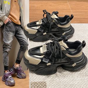 Nova moda sapatos casuais pão sola grossa com aumento de altura interna treinamento moda casal pai sapatos rendas estilo celebridade versátil feminino tamanho masculino 35-43 aa043