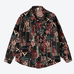 Men's Jackets Men Jacket Ethnic Style Morocco Pattern Jacquard Woven Coat Loose Top Outerwear