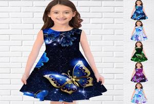 Vestidos de verão para meninas com estampa 3d, vestido infantil de festa sem mangas para meninas, vestido de princesa regata muito colorido borboleta2224651