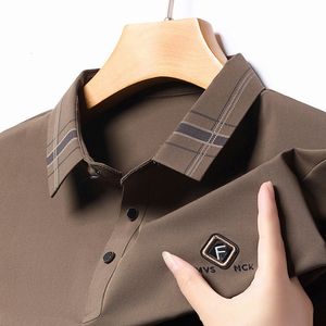 Męskie polo 8xl 7xl 6xl Summer Top Quality Silk Silk Oddychające koszule dla mężczyzn krótkie rękawowe luźne koszulę polo Business Mężczyznę 230614