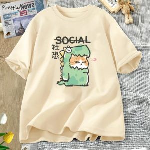 T-shirt Dinosauro Gatto Magliette Divertente Cotone Manica corta Tee Donna Uomo Casual Estate O Collo Maglietta Harajuku Magliette grafiche Streetwear