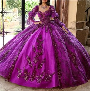 فساتين العنب الأرجواني quinceanera 2024 الرسمية الحفلات الفاخرة الدانتيل الدانتيل الحلو 15 لباس التخرج كرات التخرج