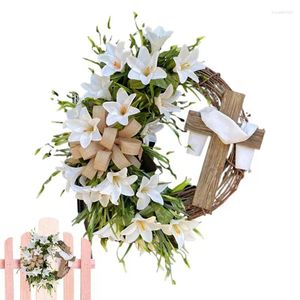 Decorative Flowers Easter Cross Wreaths Garland Hanging Ornament For Home Front Door Wall Garden Rustic Wreath With Holiday Decoration