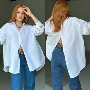 Women's Blouses Autumn Simple White Shirts For Women 2024 Sexy Back Slit Solid Loose Casual Open Long Sleeve Green Holiday Tops