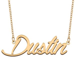 Dustin nome colar pingente para mulheres meninas presente de aniversário placa de identificação personalizada crianças melhores amigos jóias 18k banhado a ouro aço inoxidável