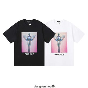 Najlepsza jakość 23SS American Fashion Brand Purple Statue of Liberty Trophy Printed Mens i damskie wypoczynek za okrągły szyję koszulka z krótkim rękawem