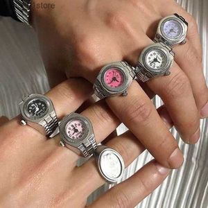 Anéis de banda vintage punk dedo mini elástico str liga es casal anéis jóias relógio retro romano quartzo anéis feminino masculino l240305