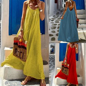 Gör dig redo för sommaren med denna fashionabla och eleganta kvinnors solida färg ärmlös Maxi -klänning perfekt för en Bohemian Beach Look AST180087