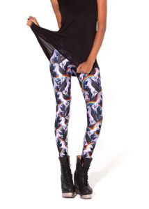 Tozluk Moda Tasarımı Kadınlar Siyah Galaxy Taytlar Uzay Gökkuşağı ve At Baskı Pantolon Taç Gl21