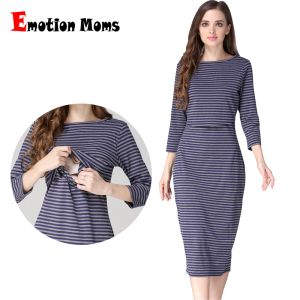 Dresses Maternity Party Dress Stripe Breastfeeding Dresses ThreeQuarter Sleeve Stretch Pregnant Clothes S3XL Spring and Fall Wholesale