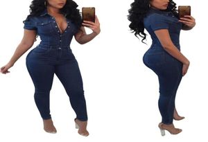 Plus size denim macacão feminino 2020 novo verão uma peça magro cintura alta jeans bodysuit macacão pantalon femme1209352