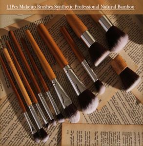 11pcs pędzle do makijażu Syntetyczne profesjonalne naturalne bambusa kosmetyka podkład cieni cieni do powiek Blush Makeup Zestaw pędzla z zestawem pędzla 4897180