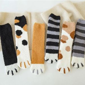 Women Socks Humor Bear Plush Coral Wool Cartoon Autumn Winter Cat Claws Cute Thick Warm Sleeping Floor Home